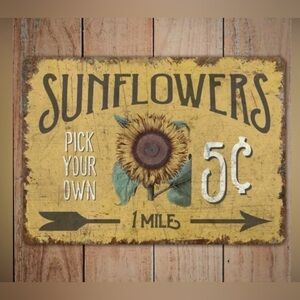 🌻Vintage Farmhouse Sunflower Tin Sign – Rustic Wall Art, 2D Flat Metal Decor